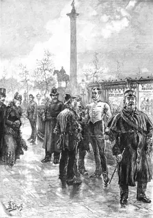 Recruiting for the Army outside St. George's Barracks, Trafalgar Square 1891. Creator: Henri Lanos