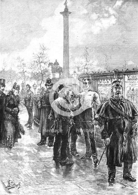 '' Recruiting for the Army outside St. George's Barracks, Trafalgar Square', 1891. Creator: Henri Lanos.