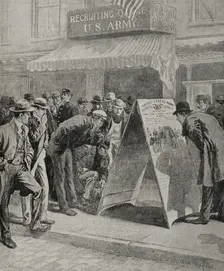 Recruiting office in New York by means of posters..., Spanish-American War, 1898. Creator: Unknown