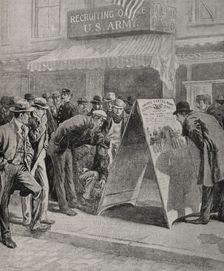 Recruiting office in New York by means of posters..., Spanish-American War, 1898. Creator: Unknown