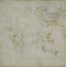 Recto: Eight Figure Studies. Verso: Figure Study, c1490-1560. Creator: Michelangelo Buonarroti