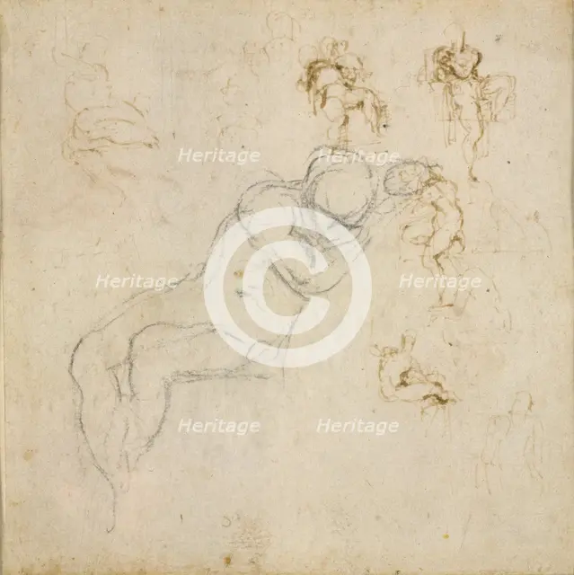 Recto: Eight Figure Studies. Verso: Figure Study, c1490-1560. Artist: Michelangelo Buonarroti.