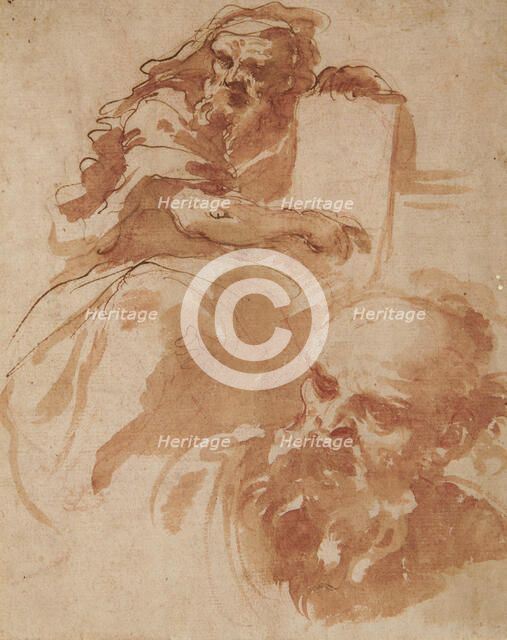 Recto: Seated Prophet, c1677-78. Creator: Domenico Maria Canuti.