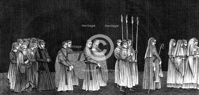 Rector of the university and a procession of monks of Saint-Victor's Abbey, 15th century (1849).Artist: A Bisson