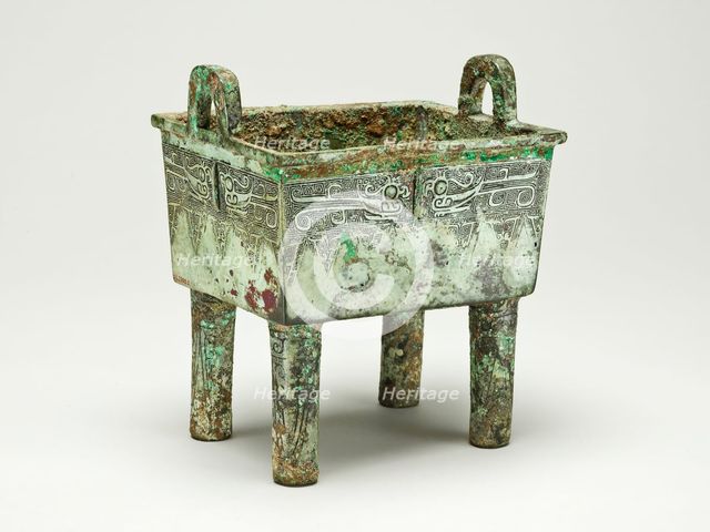 Rectangular Cauldron, Shang dynasty ( about 1600-1046 BC ), 12th/11th century. Creator: Unknown.