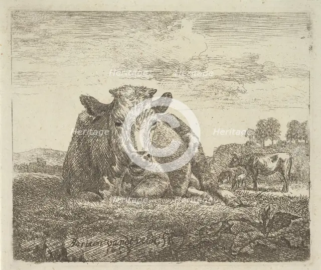 Recumbent Cow, from Different Animals, 1657. Creator: Adriaen van de Velde.