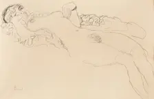 Recumbent female nude, toward the left, 1917. Creator: Klimt, Gustav (1862-1918)