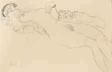 Recumbent female nude, toward the left, 1917. Creator: Klimt, Gustav (1862-1918)