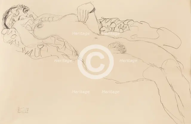 Recumbent female nude, toward the left, 1917. Creator: Klimt, Gustav (1862-1918).