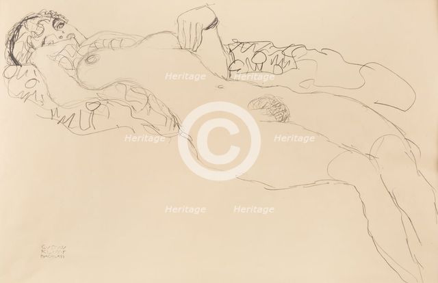 Recumbent female nude, toward the left, 1917. Creator: Klimt, Gustav (1862-1918).