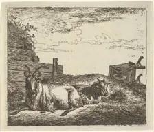 Recumbent Goats, from Different Animals. Creator: Adriaen van de Velde