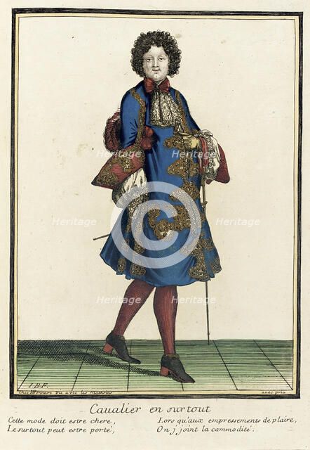 Recueil des modes de la cour de France, 'Cavalier en Surtout', Bound 1703-1704. Creator: Henri Bonnart.