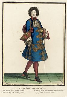 Recueil des modes de la cour de France, Cavalier en Surtout Bound 1703-1704. Creator: Henri Bonnart