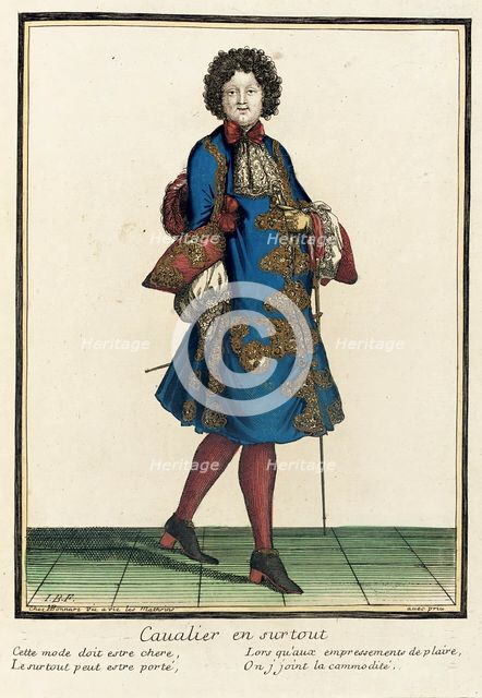 Recueil des modes de la cour de France, 'Cavalier en Surtout', Bound 1703-1704. Creator: Henri Bonnart.