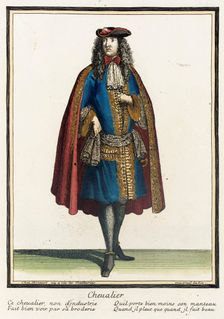 Recueil des modes de la cour de France, Cheualier Bound 1703-1704. Creator: Henri Bonnart
