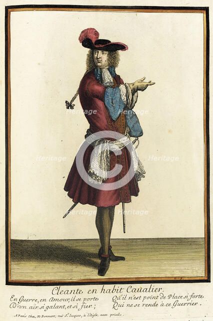 Recueil des modes de la cour de France, 'Cleante en Habit Cavalier', 1690. Creator: Nicolas Bonnart.