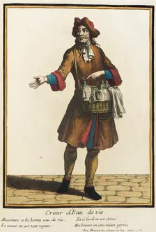 Recueil des modes de la cour de France, Crieur d'Eau de Vie Bound 1703-1704. Creator: Henri Bonnart