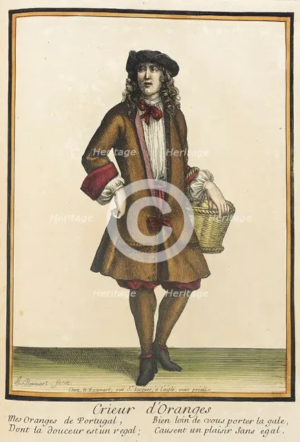 Recueil des modes de la cour de France, 'Crieur d'Oranges', after 1674. Creators: Jean-Baptiste Bonnart, Nicolas Bonnart.