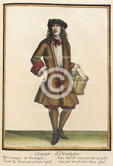 Recueil des modes de la cour de France, 'Crieur d'Oranges', after 1674. Creators: Jean-Baptiste Bonnart, Nicolas Bonnart.