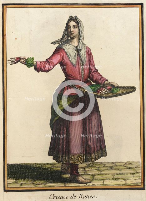 Recueil des modes de la cour de France, 'Crieuse de Raues', Bound 1703-1704. Creator: Henri Bonnart.