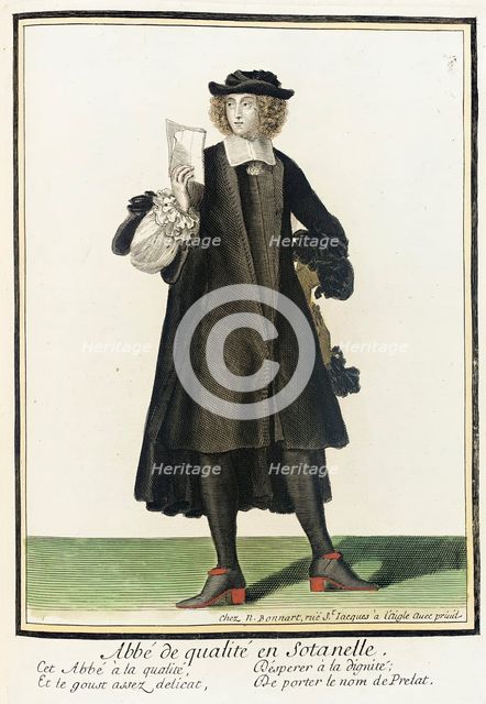 Recueil des modes de la cour de France, 'Abbé de Qualité en Sotanelle', between c1678 and c1693. Creator: Nicolas Bonnart.