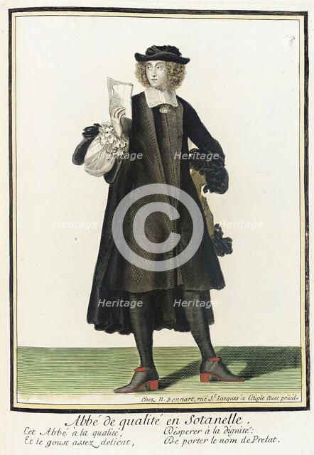 Recueil des modes de la cour de France, 'Abbé de Qualité en Sotanelle', between c1678 and c1693. Creator: Nicolas Bonnart.