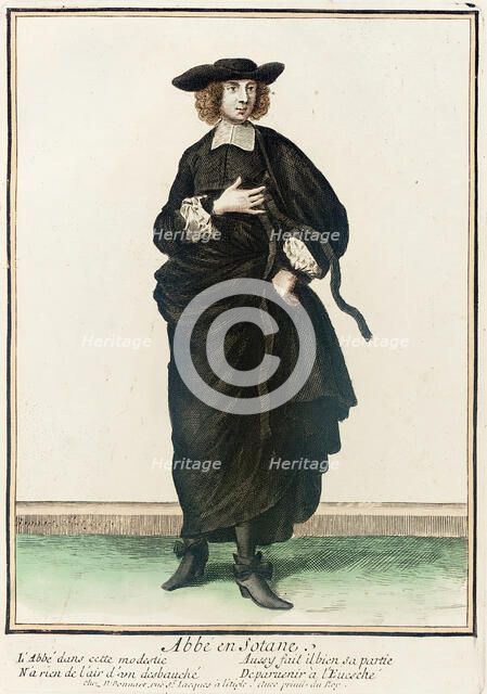 Recueil des modes de la cour de France, 'Abbé en Sotane', between circa 1678 and circa 1693. Creator: Nicolas Bonnart.