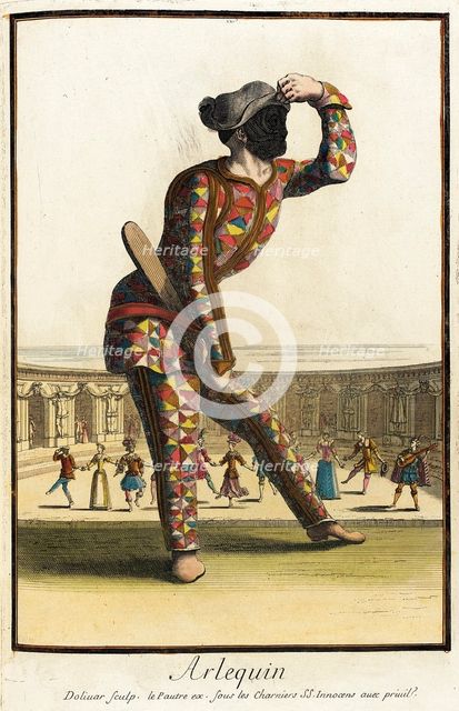 Recueil des modes de la cour de France, 'Arlequin', Bound 1703-1704. Creators: Jean Doliver, Jacques Le Pautre.