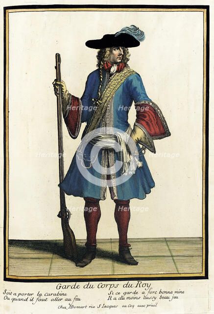 Recueil des modes de la cour de France, 'Garde du Corps du Roy', Bound 1703-1704. Creator: Henri Bonnart.