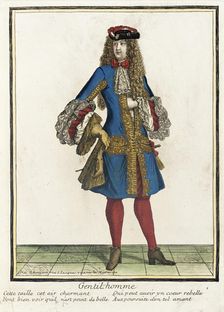 Recueil des modes de la cour de France, Gentil-homme Bound 1703-1704. Creator: Henri Bonnart