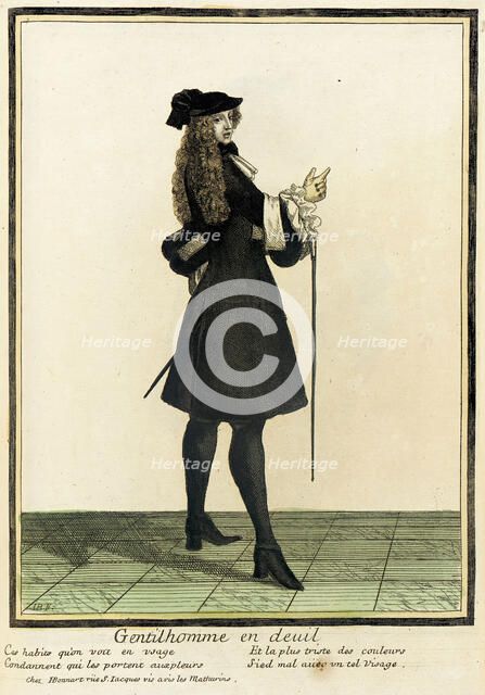 Recueil des modes de la cour de France, 'Gentilhomme en Deuil', Bound 1703-1704. Creators: Henri Bonnart, Jean-Baptiste Bonnart.