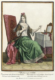 Recueil des modes de la cour de France, Dame a sa Toilette 1687, bound 1703-1704. Creator: Henri Bonnart