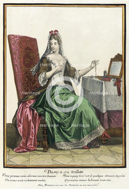 Recueil des modes de la cour de France, 'Dame a sa Toilette', 1687, bound 1703-1704. Creator: Henri Bonnart.