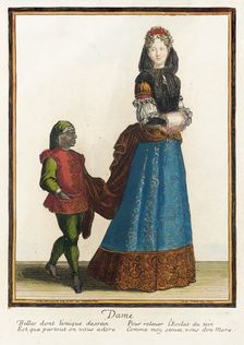 Recueil des modes de la cour de France, Dame Bound 1703-1704. Creator: Henri Bonnart
