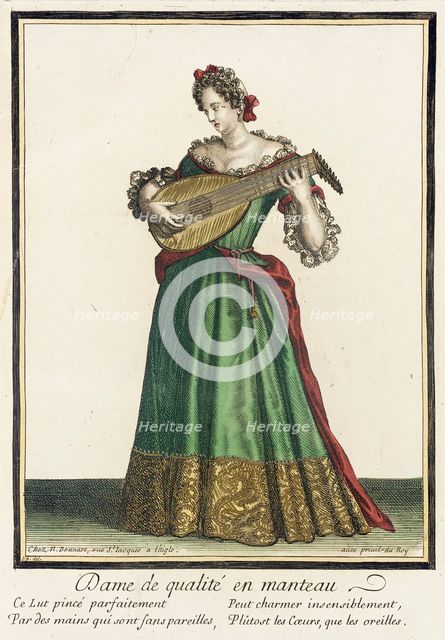 Recueil des modes de la cour de France, 'Dame de Qualité en Manteau', between c1682 and c1686. Creator: Nicolas Bonnart.