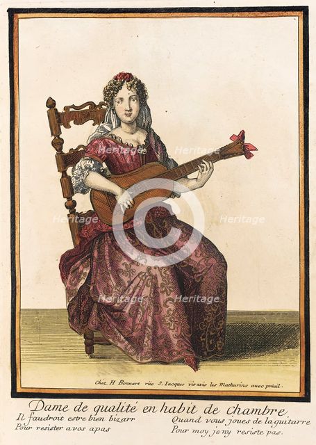 Recueil des modes de la cour de France, 'Dame de Qualité en Habit de Chambre', Bound 1703-1704;. Creator: Henri Bonnart.
