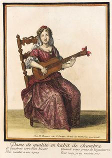 Recueil des modes de la cour de France, Dame de Qualité en Habit de Chambre Bound 1703-1704;. Creator: Henri Bonnart