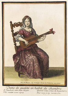 Recueil des modes de la cour de France, Dame de Qualité en Habit de Chambre Bound 1703-1704;. Creator: Henri Bonnart