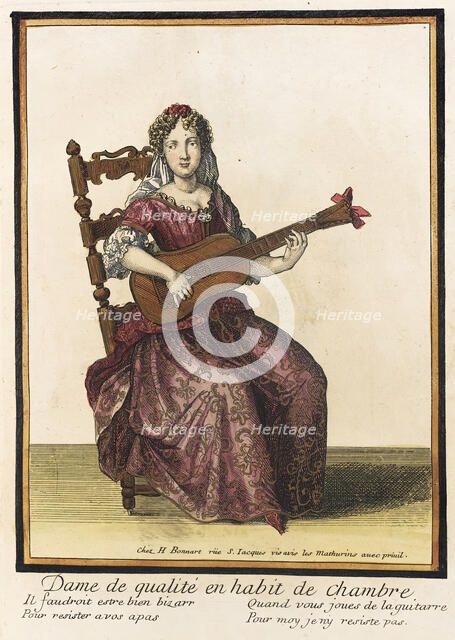 Recueil des modes de la cour de France, 'Dame de Qualité en Habit de Chambre', Bound 1703-1704;. Creator: Henri Bonnart.