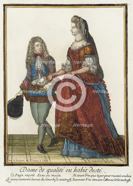 Recueil des modes de la cour de France, 'Dame de Qualité en Habit dEsté', between c1678 and c1693. Creator: Nicolas Bonnart.