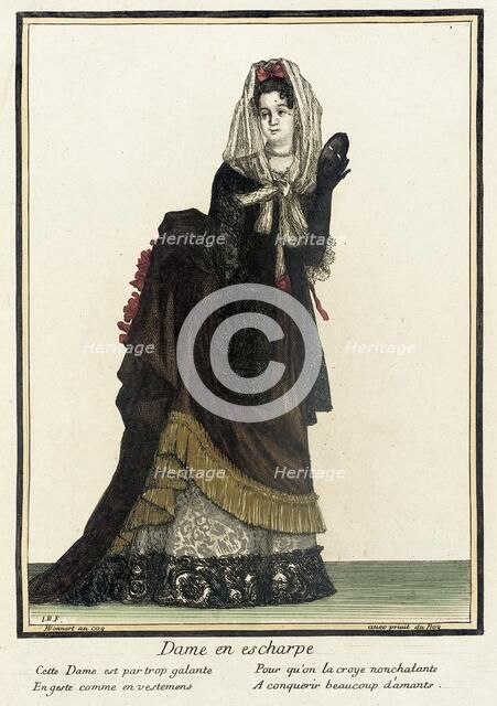 Recueil des modes de la cour de France, 'Dame en Escharpe', Bound 1703-1704. Creator: Henri Bonnart.