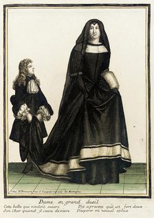 Recueil des modes de la cour de France, Dame en Grand Dueil Bound 1703-1704. Creator: Henri Bonnart