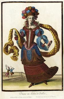 Recueil des modes de la cour de France, Dame en Habit de Ballet c1682. Creators: Jacques Le Pautre, Jean Lepautre