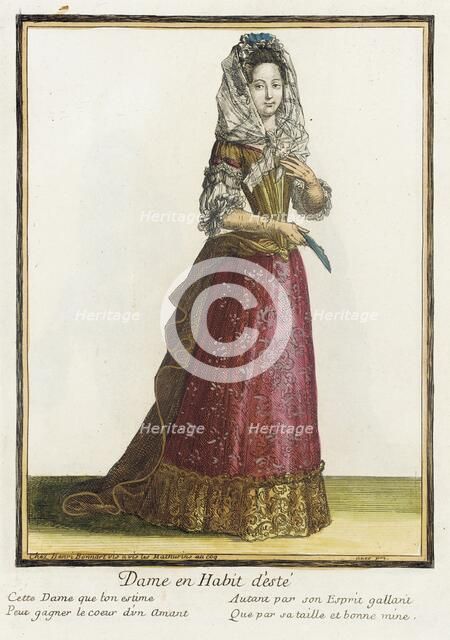 Recueil des modes de la cour de France, 'Dame en Habit d'Esté', Bound 1703-1704. Creator: Henri Bonnart.