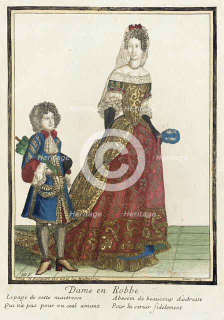 Recueil des modes de la cour de France, 'Dame en Robbe', Bound 1703-1704. Creators: Henri Bonnart, Jean-Baptiste Bonnart.