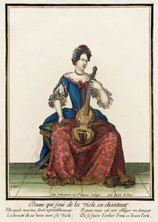 Recueil des modes de la cour de France, Dame qui Jouë de la Viole..., between c1682 and c1686. Creator: Nicolas Bonnart
