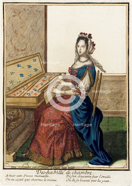 Recueil des modes de la cour de France, 'Des-habillé de Chambre', between c1682 and c1685. Creator: Nicolas Bonnart.