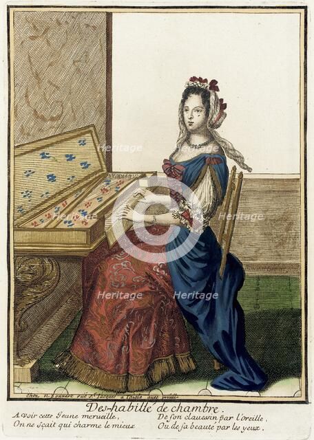 Recueil des modes de la cour de France, 'Des-habillé de Chambre', between c1682 and c1685. Creator: Nicolas Bonnart.