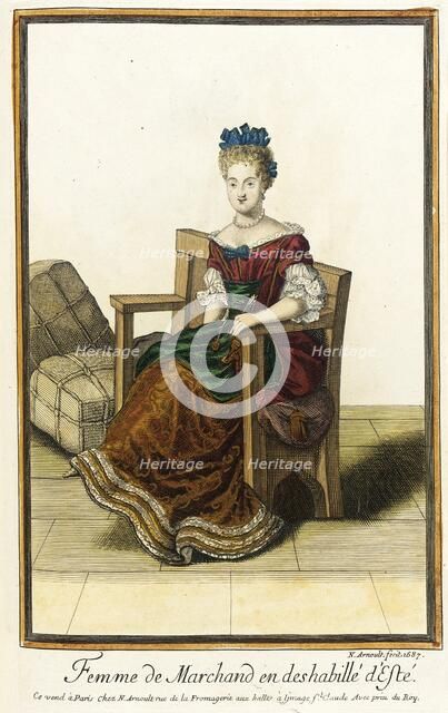 Recueil des modes de la cour de France, 'Femme de Marchand en Deshabillé d'Esté', 1687. Creator: Nicolas Arnoult.