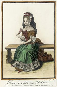 Recueil des modes de la cour de France, Femme de Qualité aux Thuilleries 1687. Creator: Nicolas Arnoult
